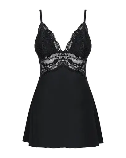 Сатиновий пеньюар з мереживом Obsessive 810-BAB-1 babydoll & thong чорний пеньюар танга L/XL - фото 5