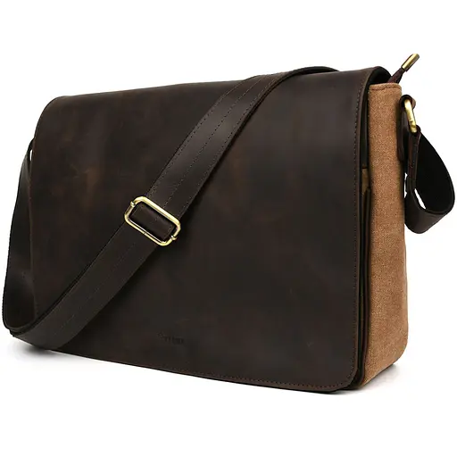 Сумка мужская через плечо из кожи и канвас TARWA 37х27х11 см sum0028301 - фото 1