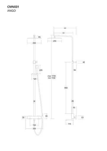 Душова система Corsan Ango хром з виливом CMN02MCHW, Хром - фото 2
