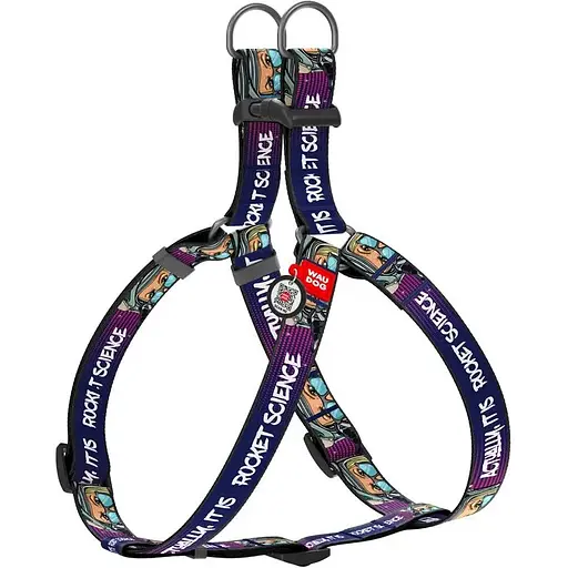 Шлея для собак Waudog Nylon з QR-паспортом нейлонова малюнок Космос. Ракетобудування, пластиковий фастекс, M, Ш 20 мм, Д 50-80 - фото 1