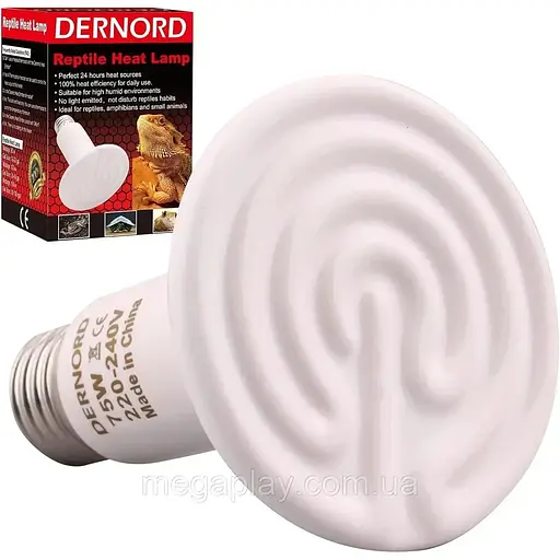 Лампа для обігріву терраріуму DERNORD Reptile Heat Lamp E27 , 75 Вт для рептилій