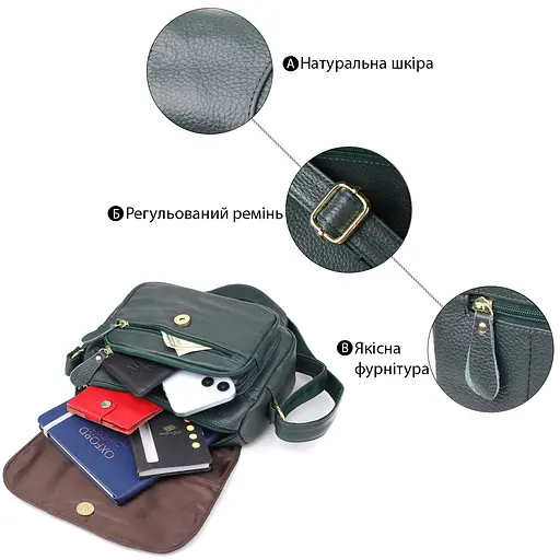 Жіноча сумка Vintage з натуральної шкіри 23.5х17х10 см sum0027633 - фото 4