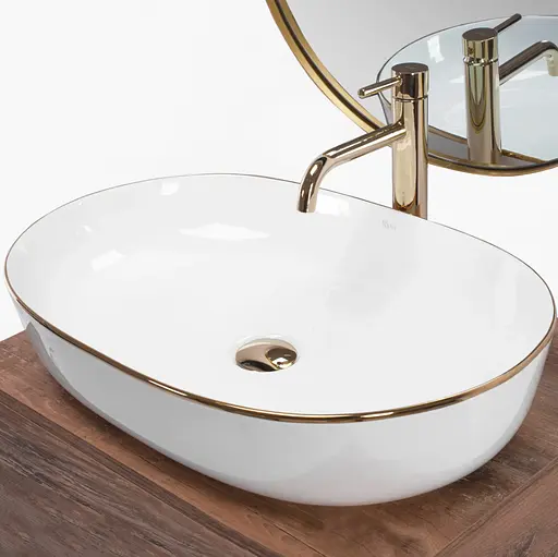 Умивальник Rea Cleo 61 підвісний white gold edge REA-U6211, Білий - фото 4