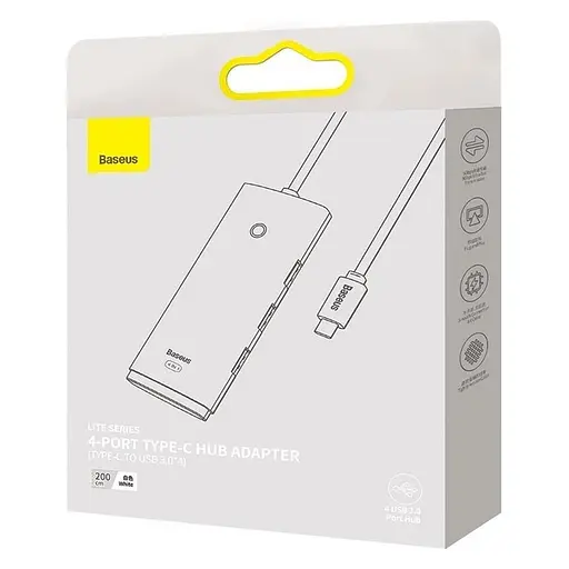 Хаб конвертер Baseus Lite Series 4-Port Type-C to 4 порти Usb 3.0 2 метри білий WKQX030502 - фото 5