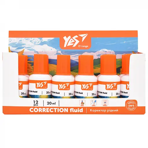 Коригувальна рідина, Yes Orange Line, 20 мл, з пензликом, 12 шт. в упаковці
