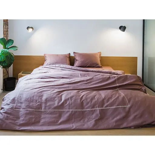 Комплект постільної білизни Ecotton Premium Stucco євро сатин вишивка з кантом бузковий (25092) - фото 2