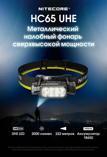 Налобний потужний ліхтар Nitecore HC65 UHE USB Type-C 2000лм (Чорний) - фото 10