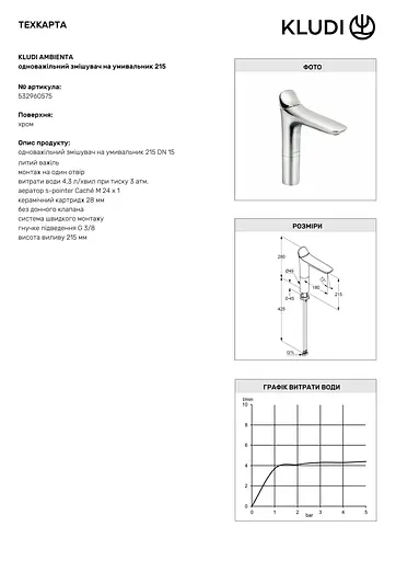 Змішувач для умивальника Kludi Ambienta 532960575 - фото 4