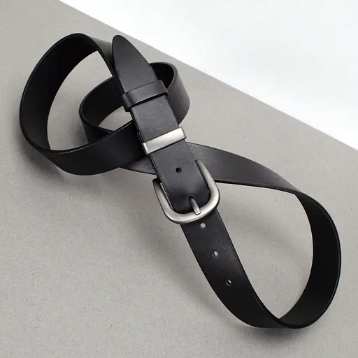 Ремень кожаный женский HC-3092 черный с серебристой пряжкой (130 см) - фото 3