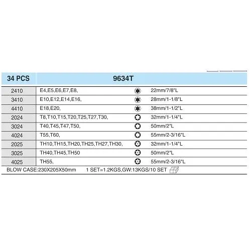 Набір торцевих головок Hans 1/2, 3/8, 1/4 внутрішній і зовнішній torx 34 предмети (9634Т) - фото 3