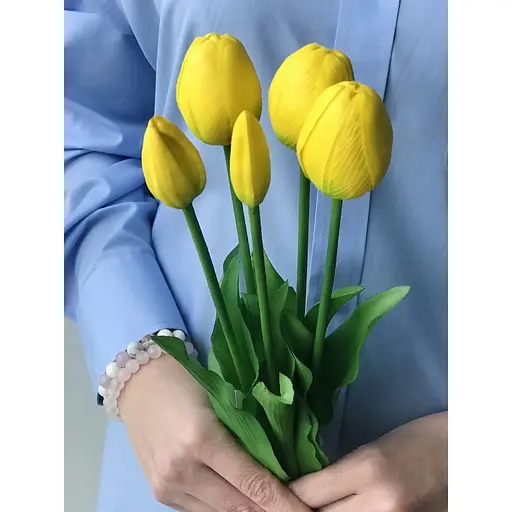 Тюльпани штучні Hvoya Real Touch латексні букет із 5 бутонів жовті - фото 8