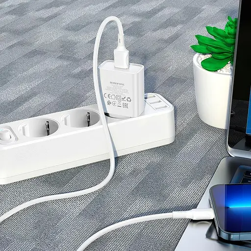 Адаптер сетевой BOROFONE Lightning Cable Aspirer single port charger set BA74A 1USB белый - фото 9