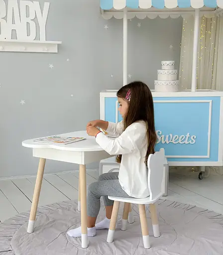 Детский столик Облако с нишей и стульчиком Мишка (Белый) - фото 3