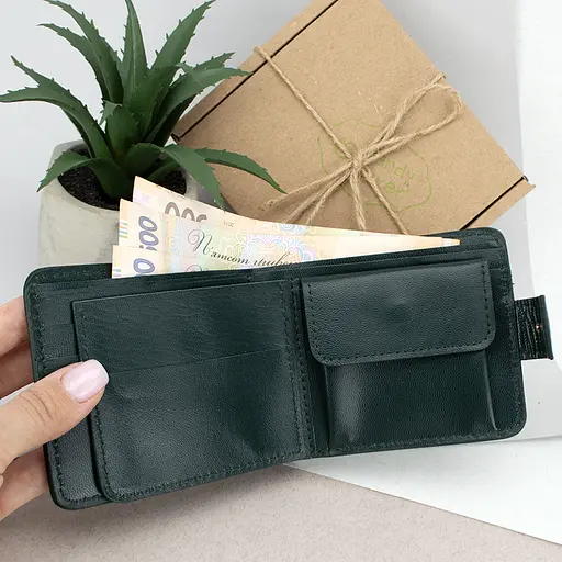 Кошелек мужской кожаный зеленый Handycover HC0041 с гербом Украины - фото 5