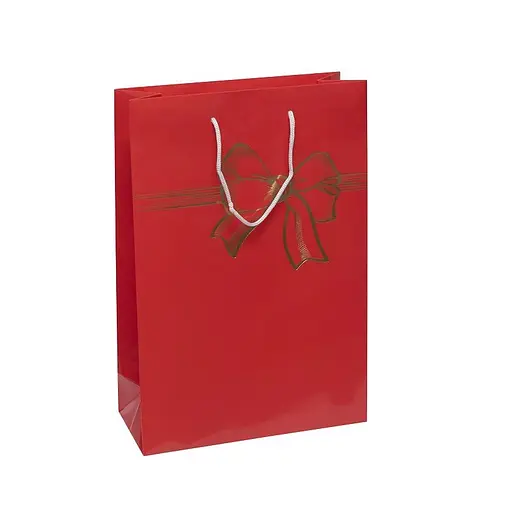 Пакет подарочный "Бант" 5023 картон цветной, большой вертикальный 24 х 35 х 10см Бордовый - фото 5