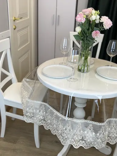 Силіконова скатертина з біло-кавовим мереживом Петек 15 см 400х140 см - фото 10