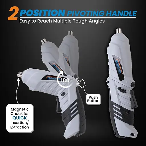 Акумуляторна викрутка Cheston з бітами Живлення від акумулятора (1300 мАч) з 2-позиційною поворотною ручкою - фото 3