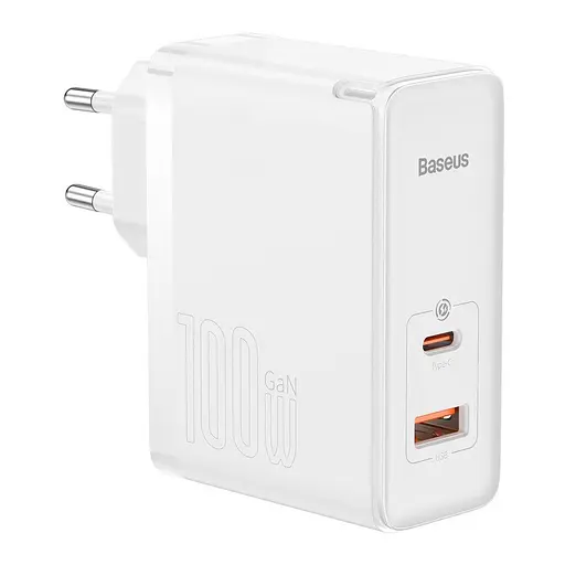 Адаптер мережевий Baseus Type-C to Typc-C cable GaN5 Pro Fast Charger 1USB і 1Type-C 100W білий - фото 2