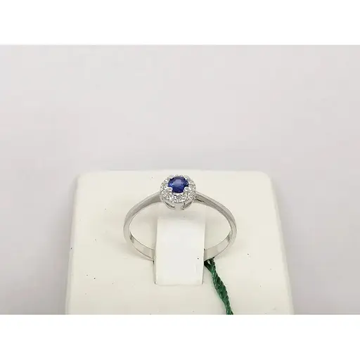 Золоте кільце ЮЗ "Багет" з діамантами і сапфіром. Артикул 15134/1С 17 - фото 3