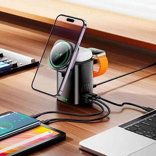 Настольное зарядное устройство Hoco CQ20A Clever PD65W 6 в 1 беспроводное EU - фото 4