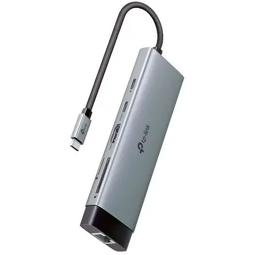 Хаб Usb TP-Link 9-in-1, Grey, Type-C 3.0 - 1xType-C (100 Вт) / 1xType-C 3.0 / 3xUsb 3.0 / HDMI 4K / GLan / SD / microSD, кабель - фото 1