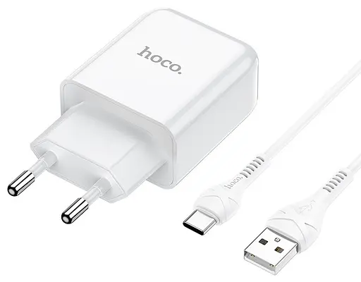 Адаптер мережевий HOCO Type-C cable Vigour N2 набір білий - фото 1