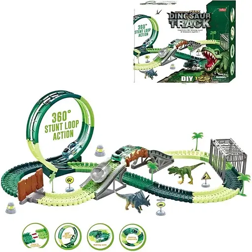 Автотрек Дино Майданчик 357 зі світлом 175 елементів довжина 357 см аксесуари в коробці