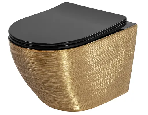 Подвесной унитаз Rea Carlo Flat brushed gold black REA-C3300, Золотой - фото 1