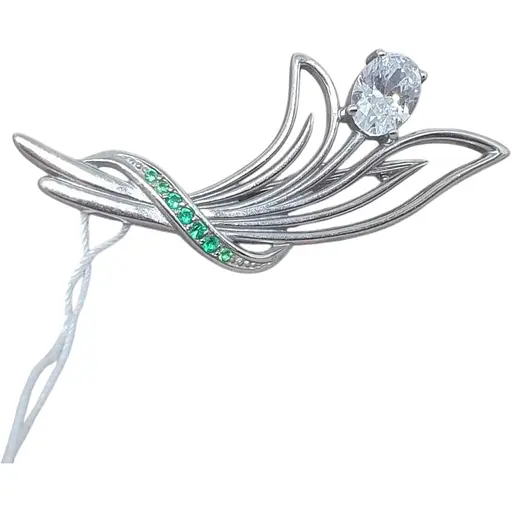 Срібна брошка Ірій з фіанітами. 9526 ЗЕЛ