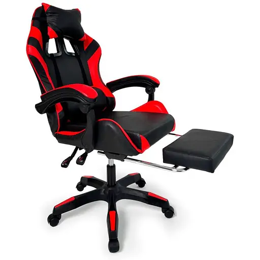 Геймерське крісло Primaveo з ергономічними подушками та висувною підставкою для ніг чорно-червоне - фото 4