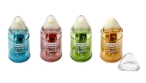 Стругалка Rencai, пластиковая, с контейнером и ластиком, пастельные цвета, 24 шт., 13574(RC-8081)