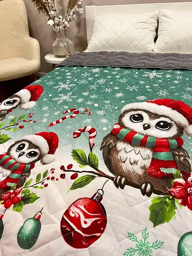 Дитяче покривало-ковдра полуторне 150 х 210 см  Сови Зелене - фото 3