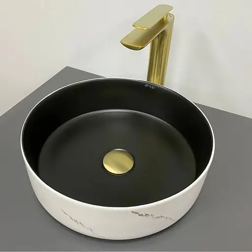 Умивальник VBI Prato білий чорний мармур матовий накладний VBI-011409, Мармур - фото 1