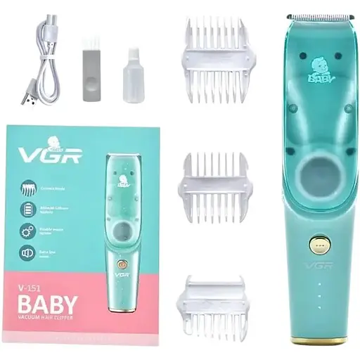Безшумна машинка для стрижки дітей та немовлят VGR Baby V-151, Бездротовий тример 3 насадки з витяжкою