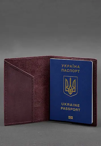 Кожаная обложка для паспорта с картой Украины бордовый Crazy Horse - фото 3