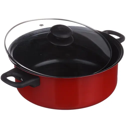 Кастрюля-фритюрница SCF 26 см 2.0 л антипригарное покрытие со стеклянной крышкой Красный - фото 3