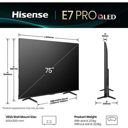 Телевізор Hisense 75E7Q Pro 75" QLED 4K 20015894 EU (151012) - фото 8