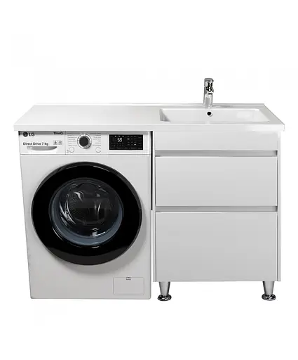 Тумба Мойдодир Wing 60-W з умивальником Rodeo 120 R з крилом над пралкою підлогова Білий - фото 9