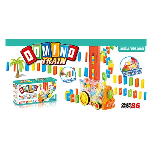 Поезд 918 15,5см, ездит, звук, свет, домино, 86 деталей, на батарейке, в коробке (6903317603411) - фото 1