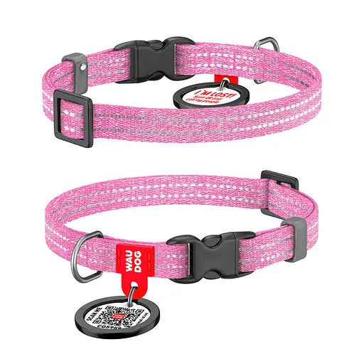 Ошейник для кошек и мелких пород собак Waudog Re-cotton с QR-паспортом восстановлен хлопок светоотражающий пластиковый