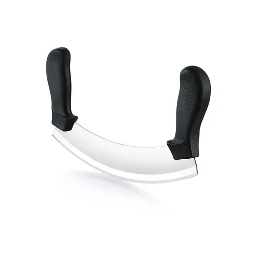 Нож Меццалуна для нарезки сыра, зелени, чеснока, пиццы, мяса с двумя пластиковыми ручками (длина лезвия 25 см), Kitchen Master Черный 86381 - фото 2