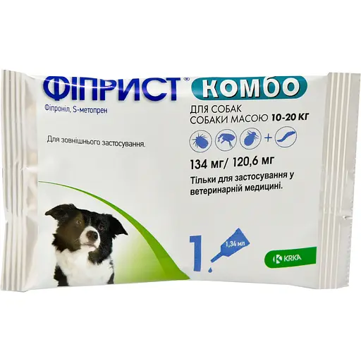 Краплі від бліх, вошей, волосоїдів та кліщів KRKA Фіпріст Комбо для собак з масою тіла 10-20 кг 1 піпетка - фото 1