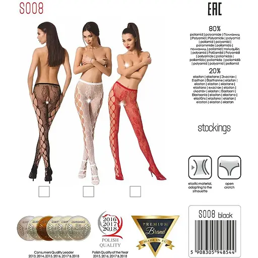 Эротические колготки-бодистокинг Passion S008 Black, ажурные колготки с вырезом и лампасами-сеткой - фото 8