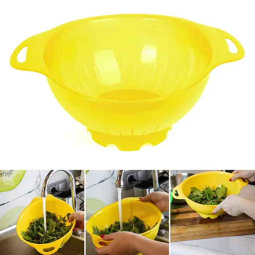 Дуршлаг пластиковый 3 литра диаметр 25 см, Мед Желтый 85040 - фото 2