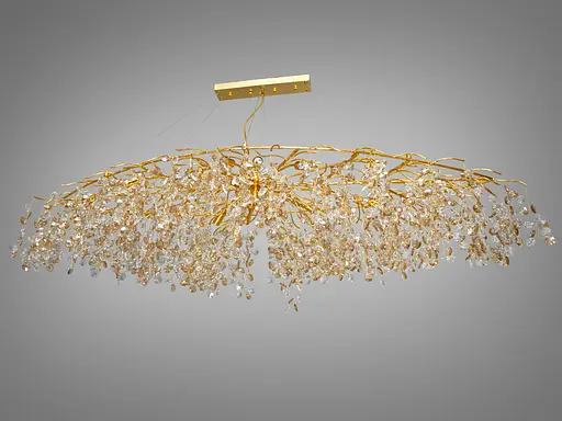 Золота кришталева люстра для вітальні витягнутої форми, 18 ламп - фото 2