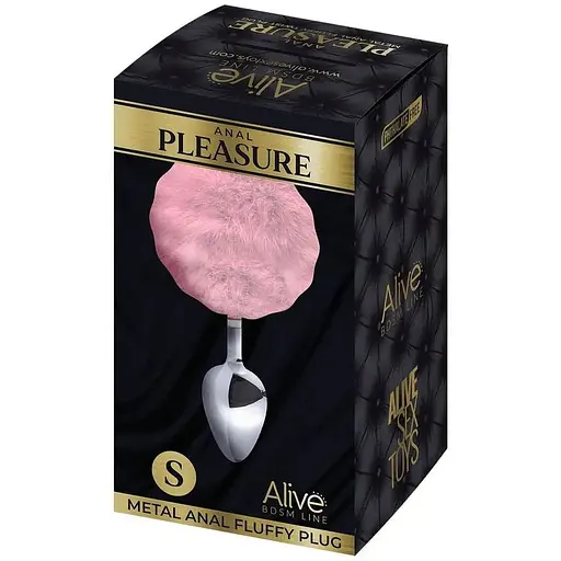Металева анальна пробка Кролячий хвостик Alive Fluffy Plug S Рожевий - фото 2