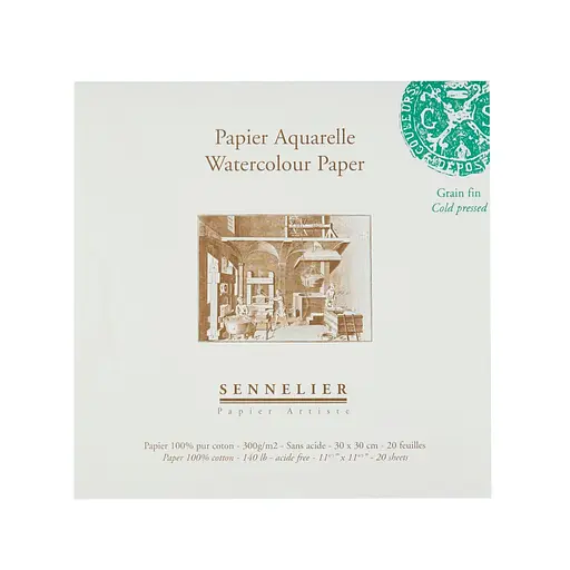 Склейка для акварели Sennelier, 20 листов, холодная прессовка, 300 г/м, 30x30 см.