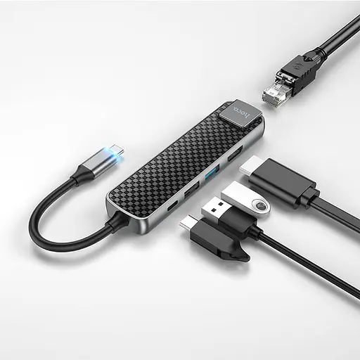 Type-C концентратор хаб Hoco Easy view HB23 - адаптер на 4K HDMI LAN 1xUsb 3.0 1xUsb2.0 Type-C PD 60W - фото 3