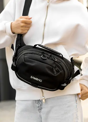 Женская сумка через плечо бананка Sambag Flex Pro черная 30×17×15 см (85451065) - фото 4