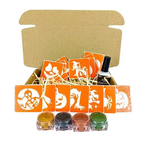 Набор для био-тату "Хэллоуин - глиттер" Fresh Tattoo set-halloween-glitter 18 трафаретов - фото 1